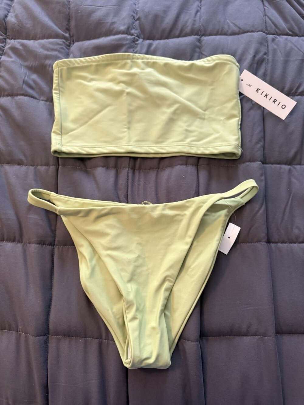 Kikirio Bandeau Two Piece Citrus Green Swim Bikini Set Size Small Beach Resort